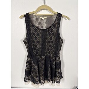 Ya Los Angeles Womens Sheer Black  Sleeveless Lace Top L V1